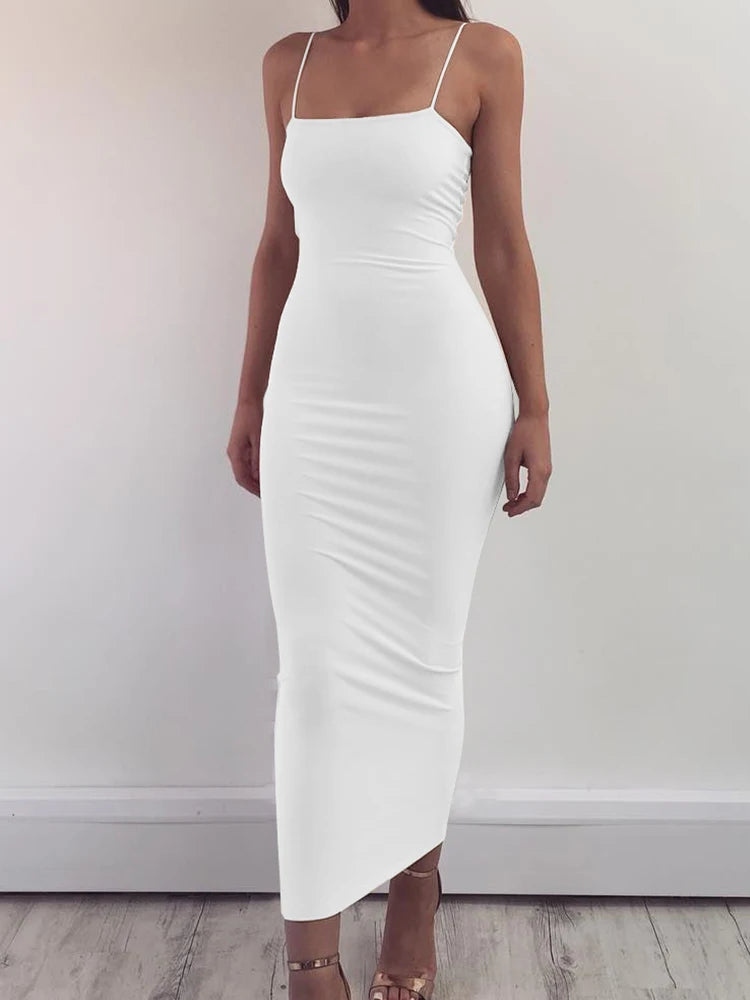 Robe Longue Dos Nu à Bretelles – Stretch, Sexy & Club Été