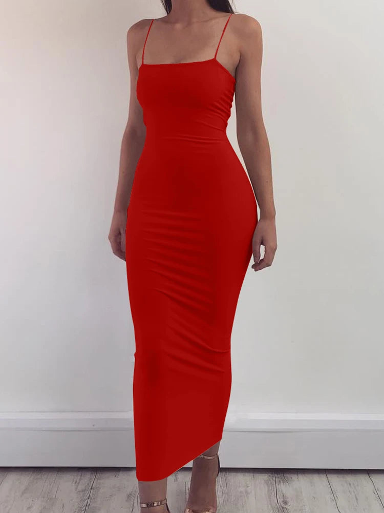 Robe Longue Dos Nu à Bretelles – Stretch, Sexy & Club Été