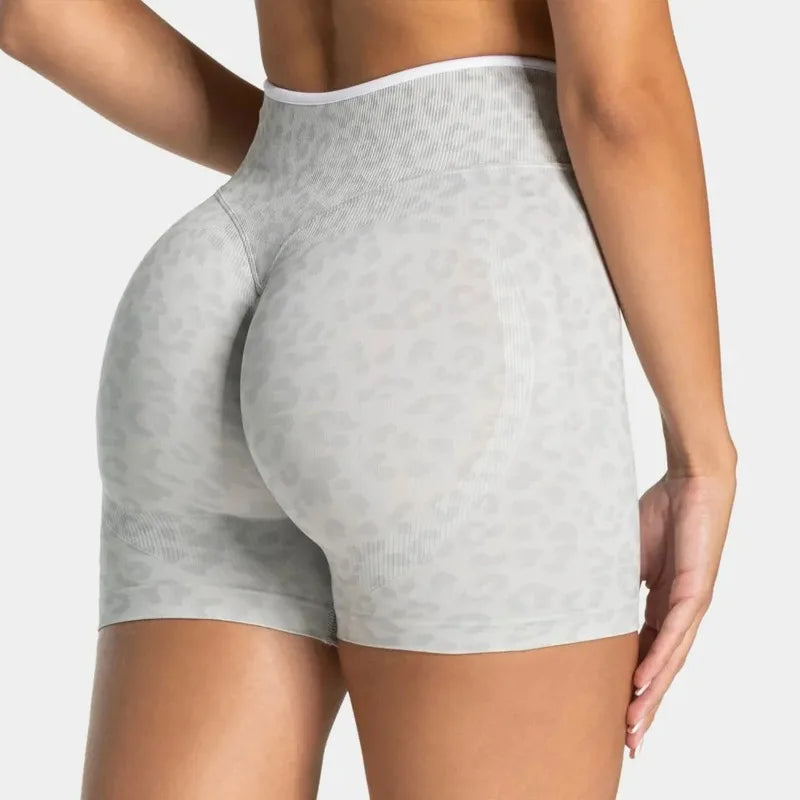 Short Sport Imprimé Léopard Femme – Taille Haute, Sans Coutures, Gainant