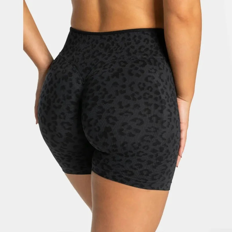 Short Sport Imprimé Léopard Femme – Taille Haute, Sans Coutures, Gainant