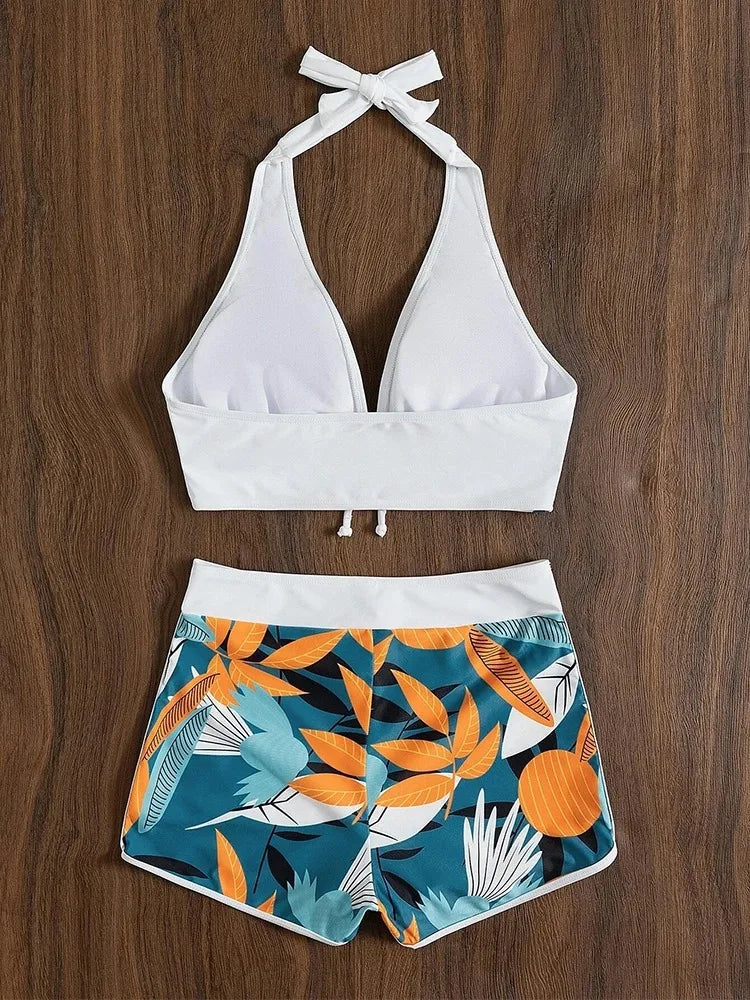 Bikini Taille Haute à Lacets – Style Européen, Imprimé Floral