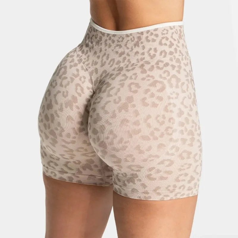 Short Sport Imprimé Léopard Femme – Taille Haute, Sans Coutures, Gainant
