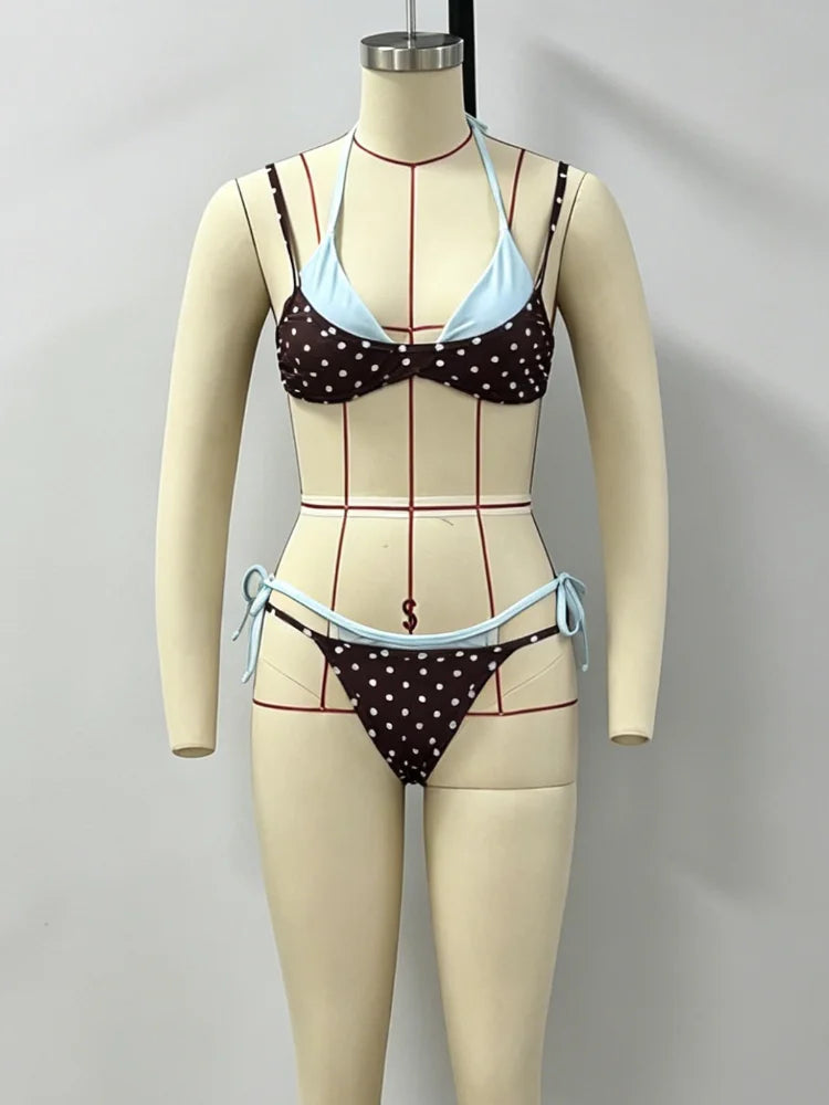 Bikini Imprimé Pois Femme – Triangle Halter & Bas Taille Basse Été 2026