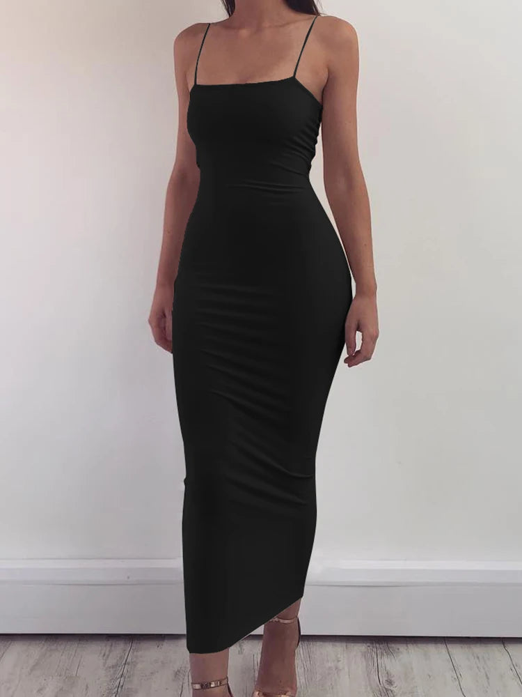 Robe Longue Dos Nu à Bretelles – Stretch, Sexy & Club Été