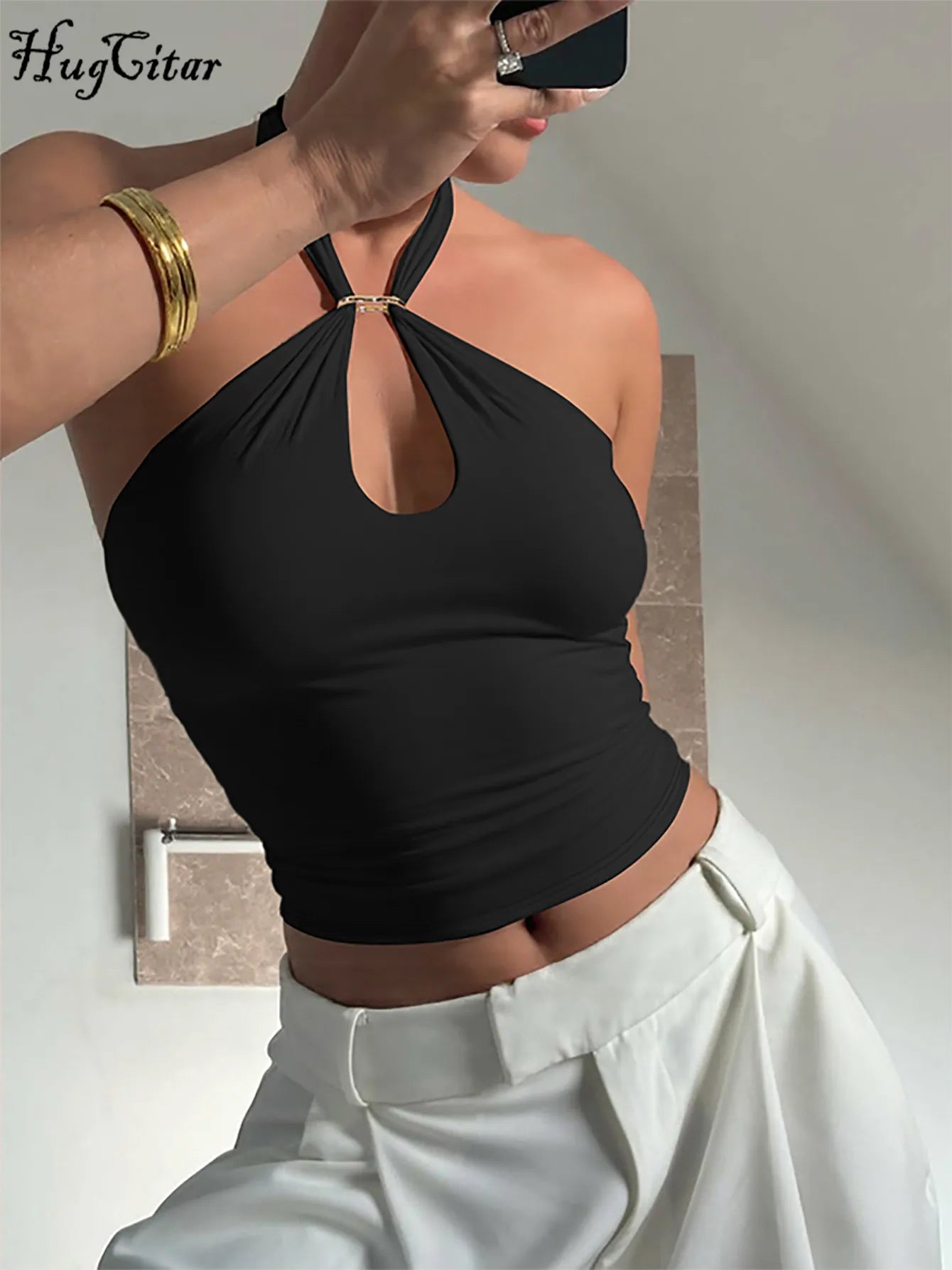 Top Crop Halter Dos Nu Bandage Sexy – Mode Femme Été 2025