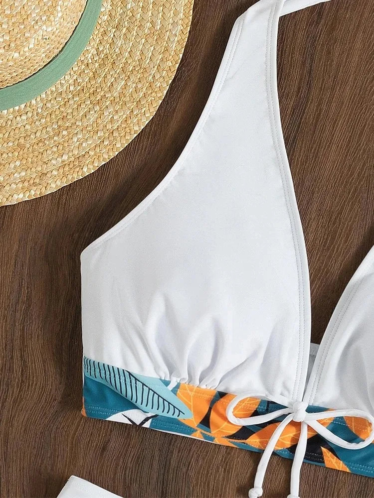 Bikini Taille Haute à Lacets – Style Européen, Imprimé Floral