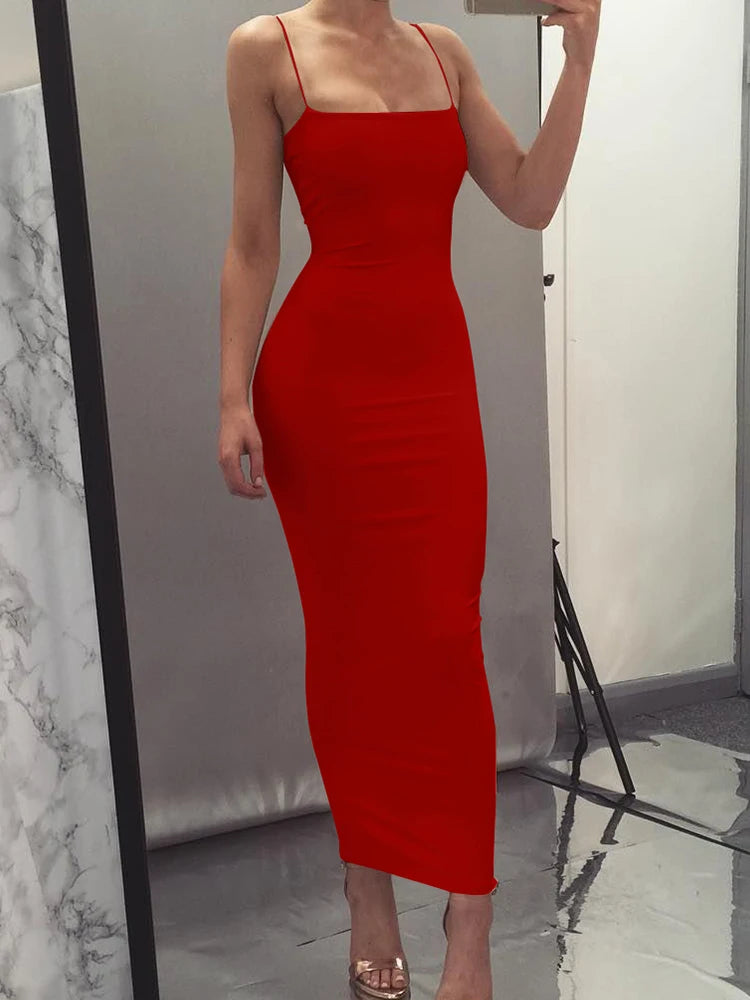 Robe Longue Dos Nu à Bretelles – Stretch, Sexy & Club Été