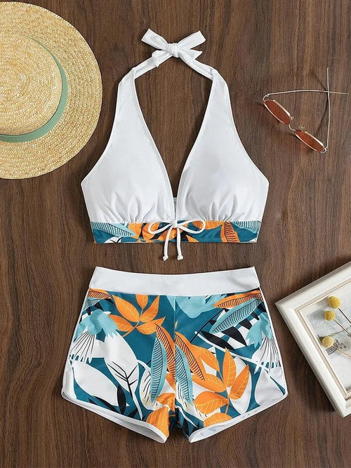 Bikini Taille Haute à Lacets – Style Européen, Imprimé Floral