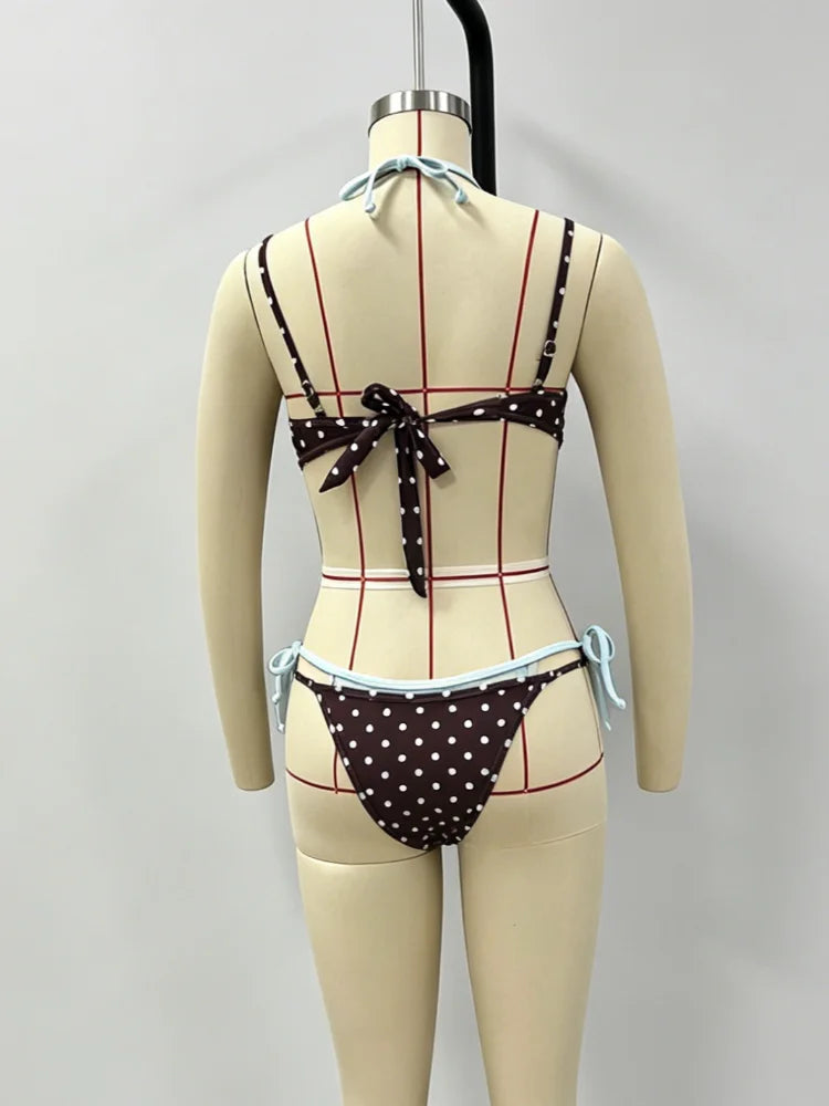 Bikini Imprimé Pois Femme – Triangle Halter & Bas Taille Basse Été 2026