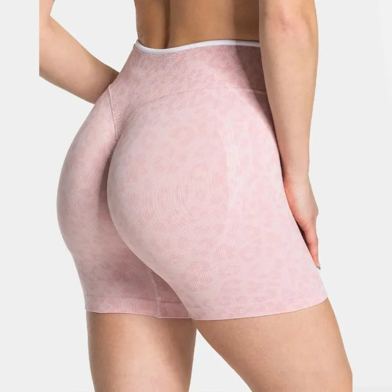 Short Sport Imprimé Léopard Femme – Taille Haute, Sans Coutures, Gainant